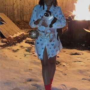 Colorful Patterned Collared Dress